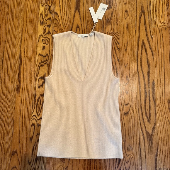 Vince Sweaters - NWT Vince Beige Sleeveless Ribbed V-Neck Top | M
